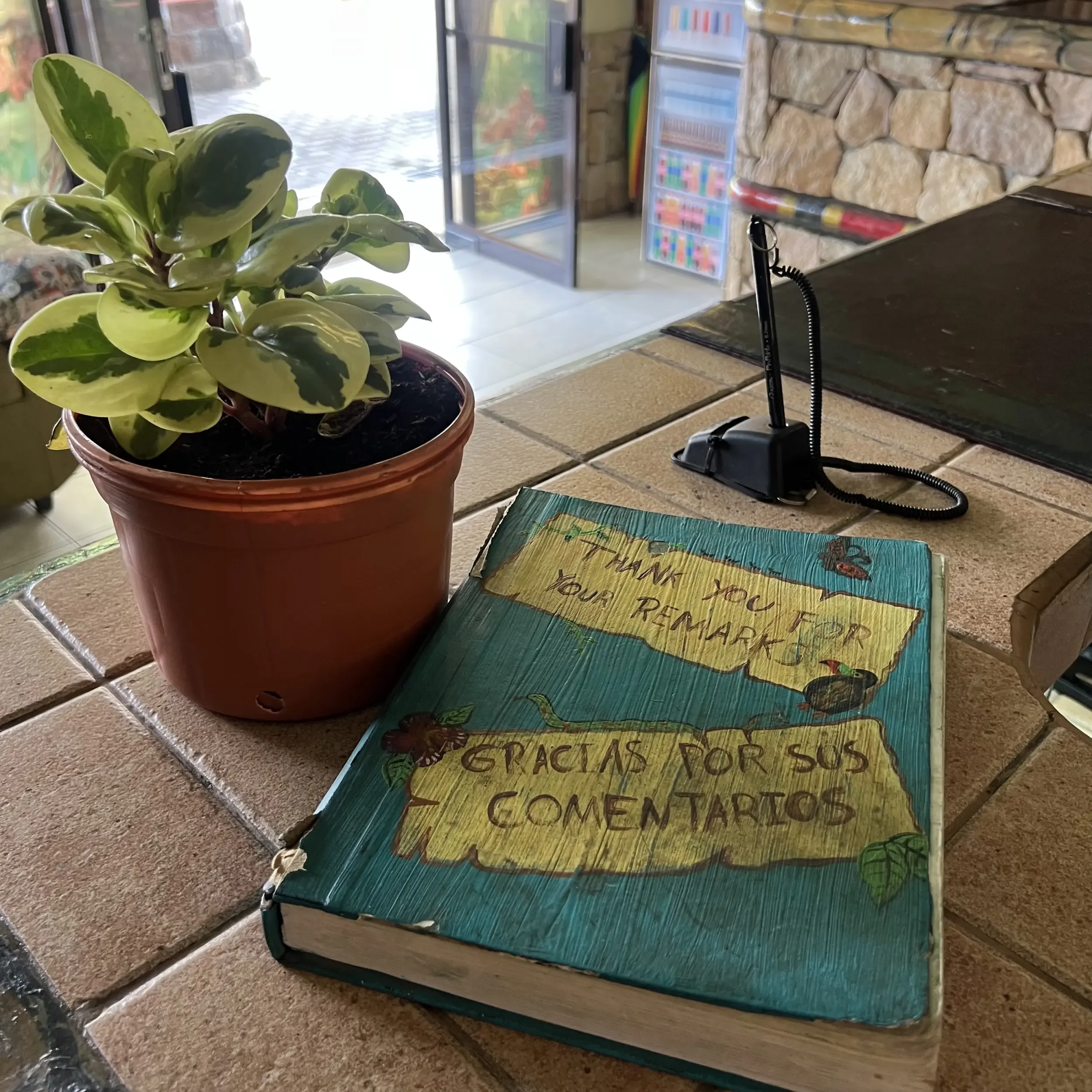 Guest book where travelers leave notes and memories.