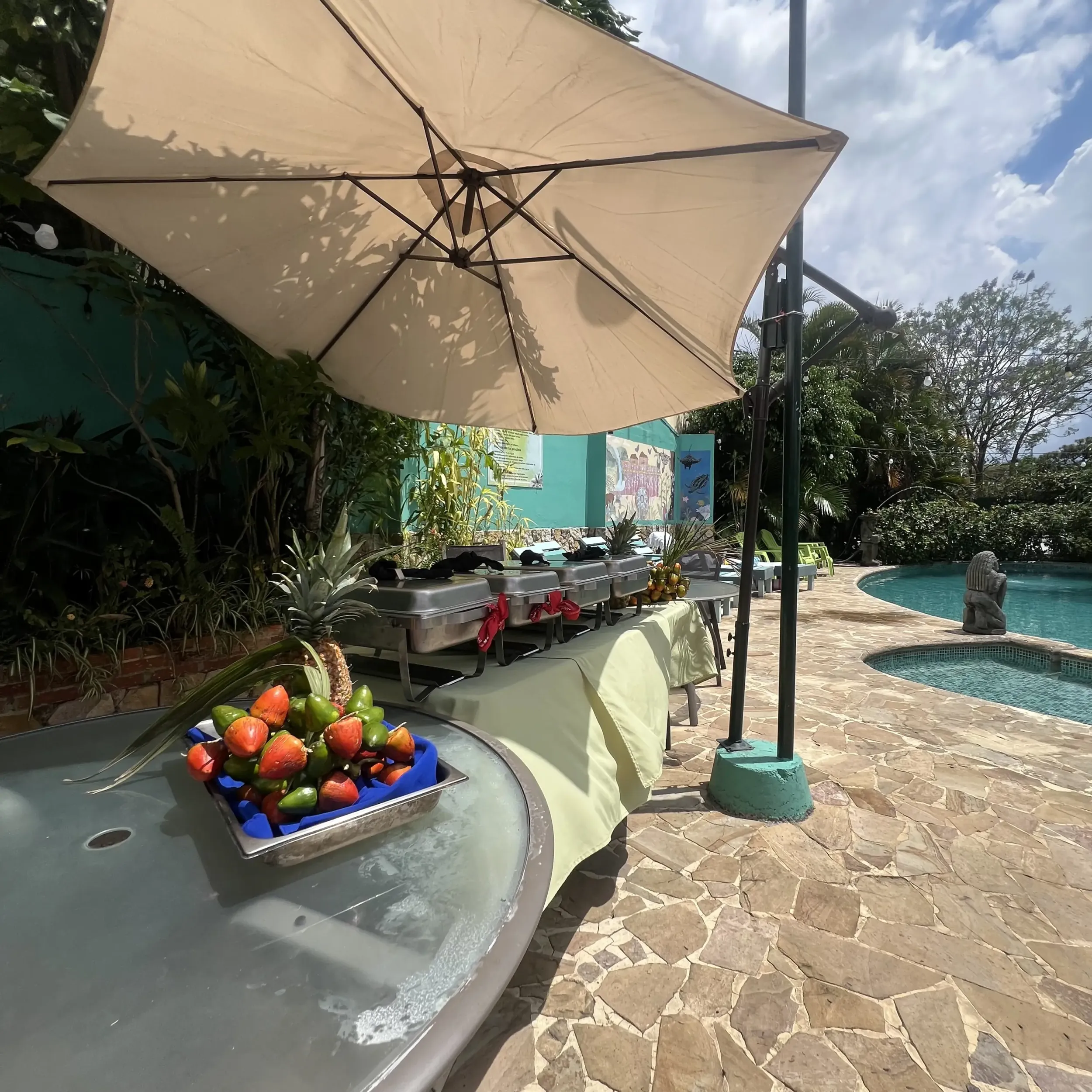 Poolside buffet spread for groups and celebrations